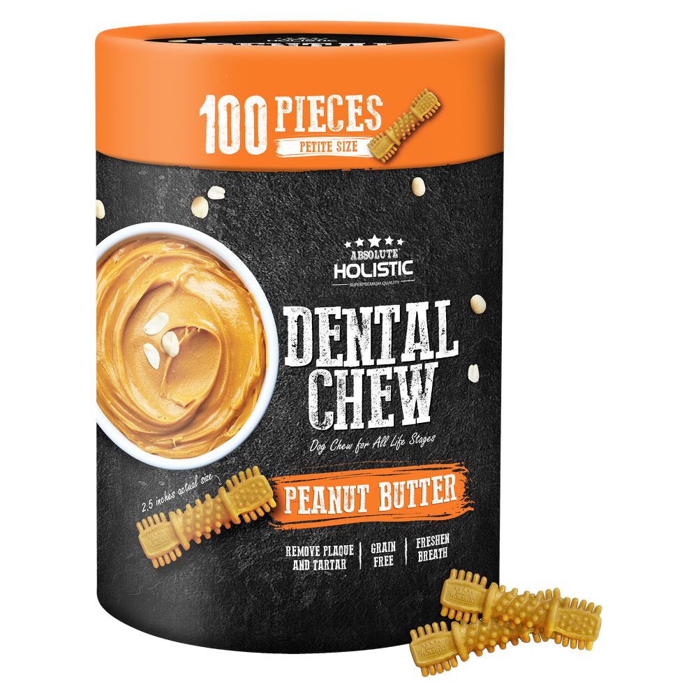 Absolute Holistic Peanut Butter Grain-Free Dental Dog Chews Value Tub