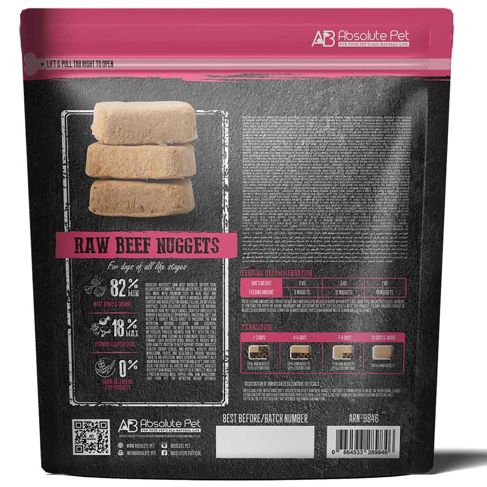 Absolute Holistic Raw Beef Nuggets Complete Freeze Dried Dog Food 14oz