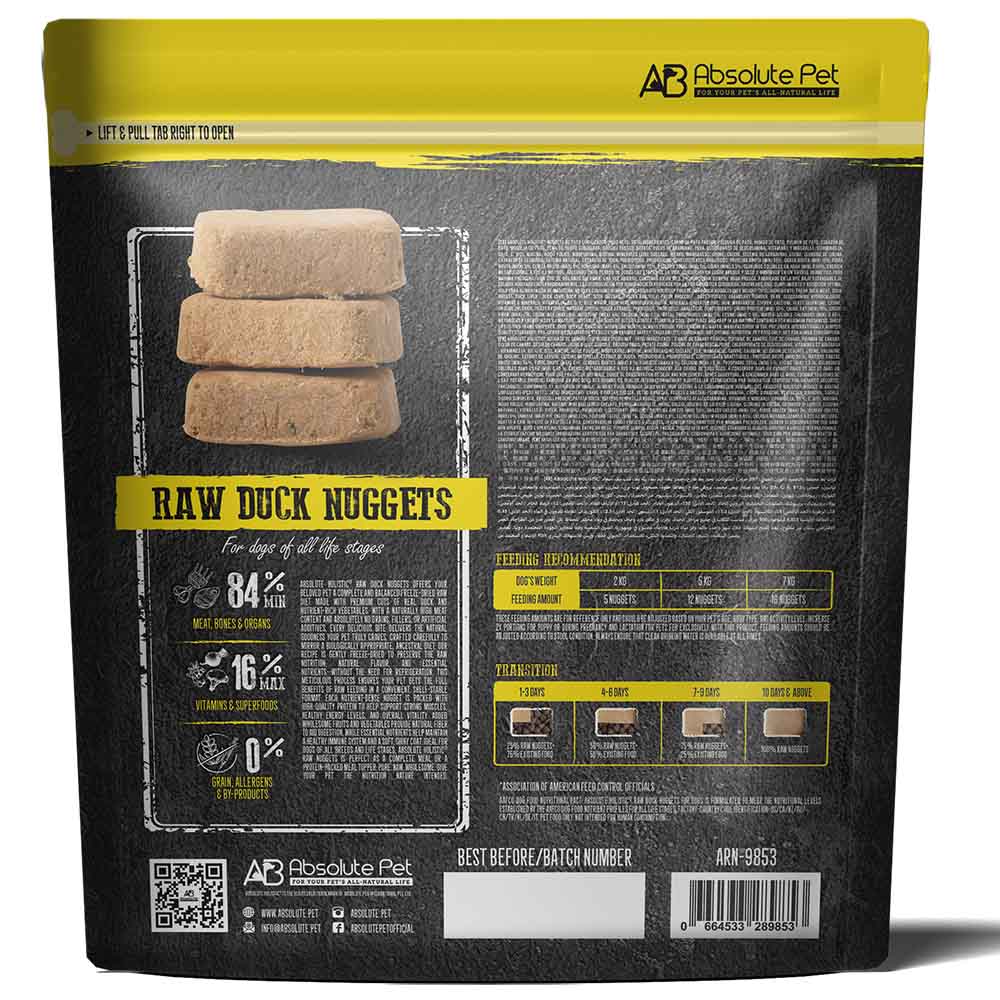 Absolute Holistic Raw Duck Nuggets Complete Freeze Dried Dog Food 14oz