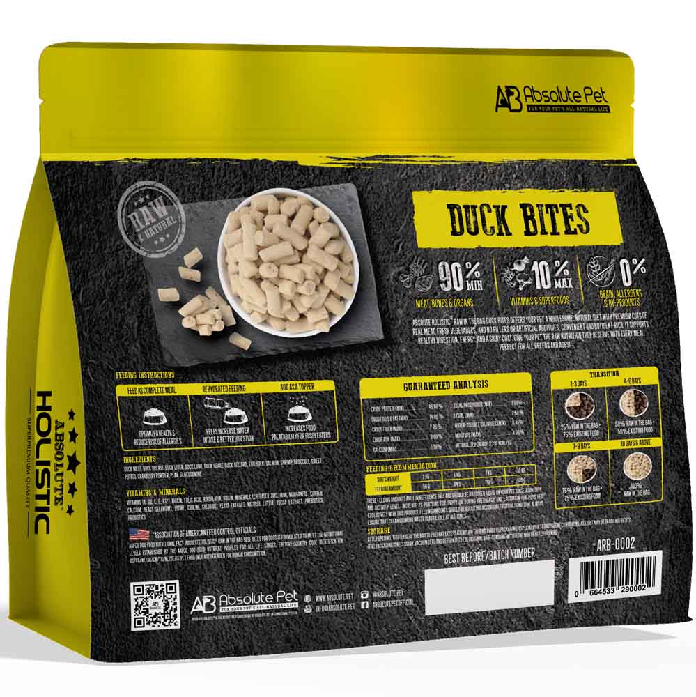 Absolute Holistic Raw in the Bag Duck Bites Complete Freeze Dried Dog Food 14oz