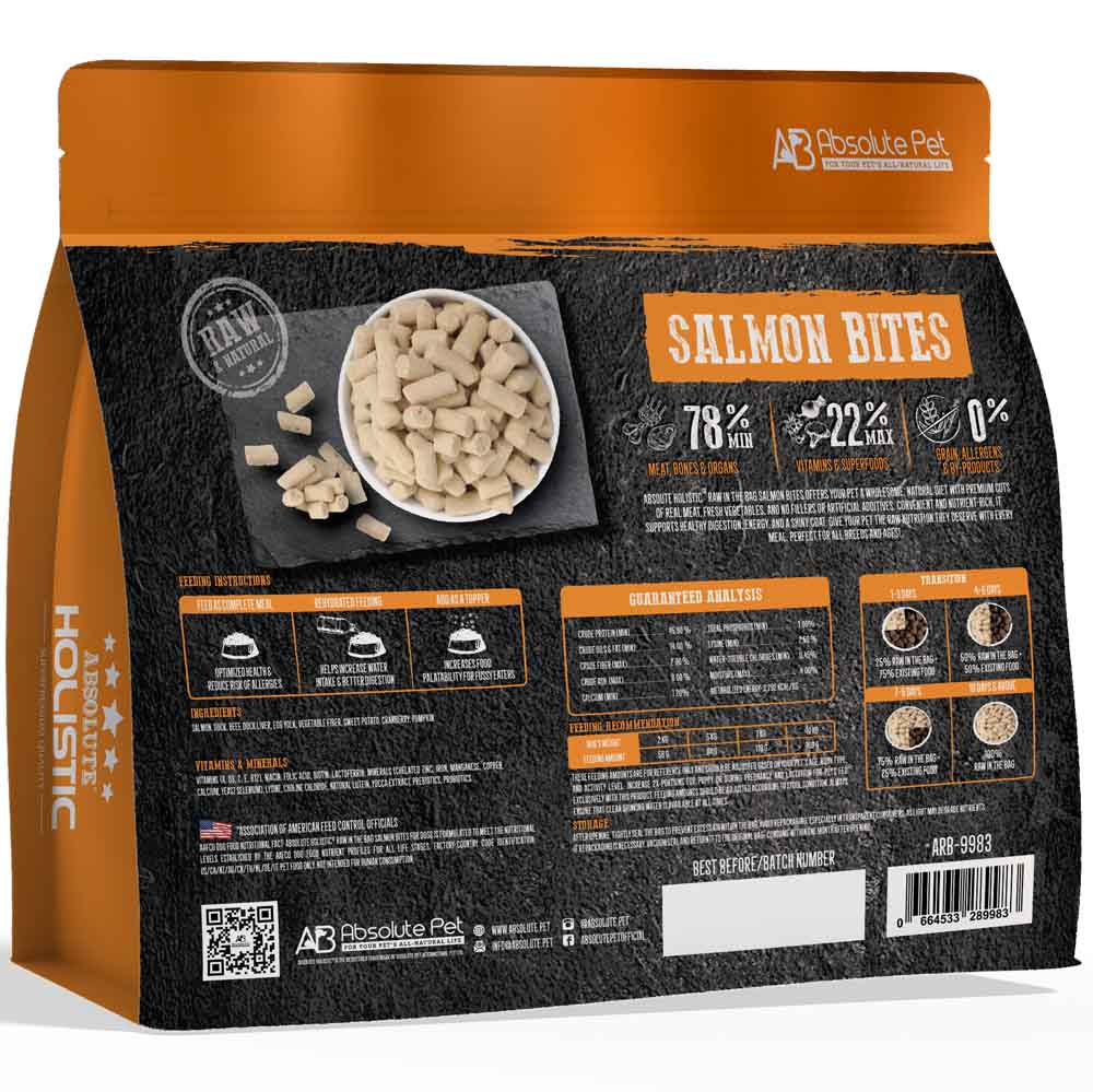 Absolute Holistic Raw in the Bag Salmon Bites Complete Freeze Dried Dog Food 14oz