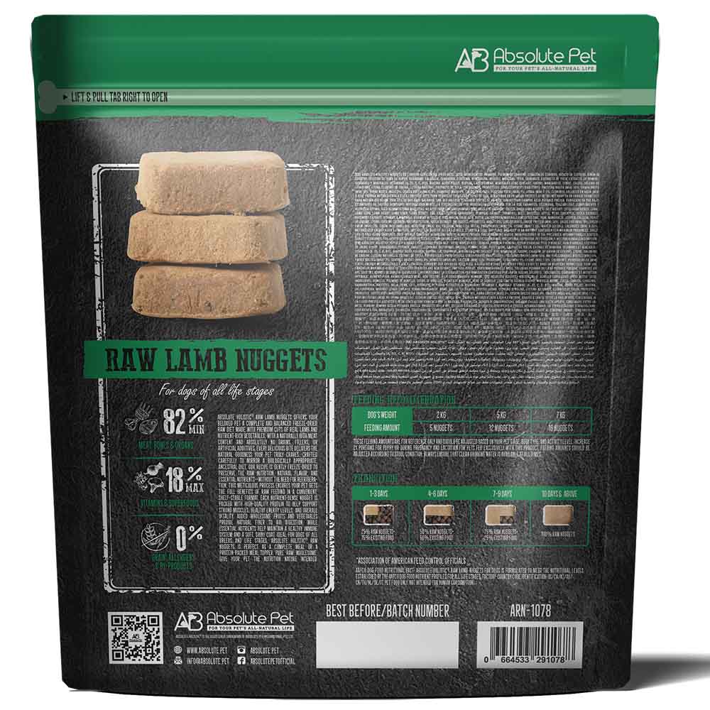 Absolute Holistic Raw Lamb Nuggets Complete Freeze Dried Dog Food 14oz