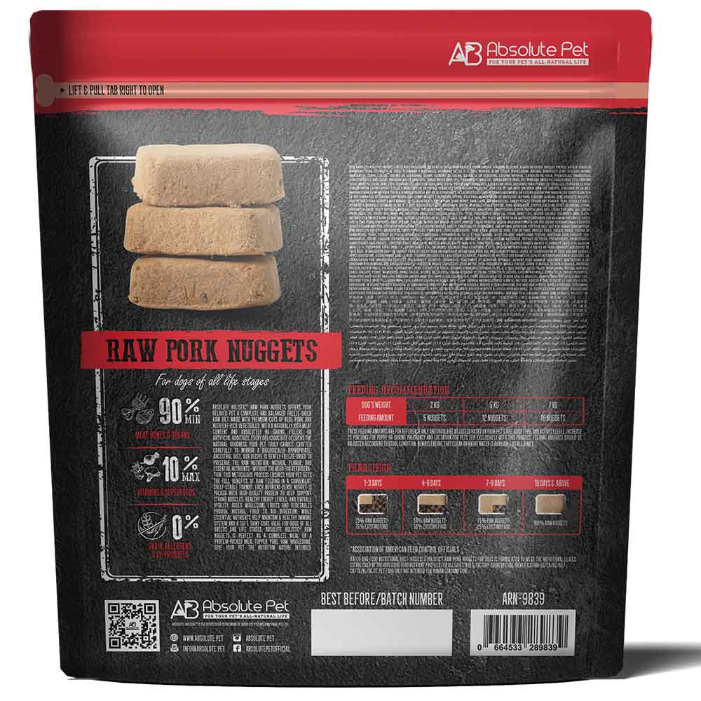 Absolute Holistic Raw Pork Nuggets Complete Freeze Dried Dog Food 14oz