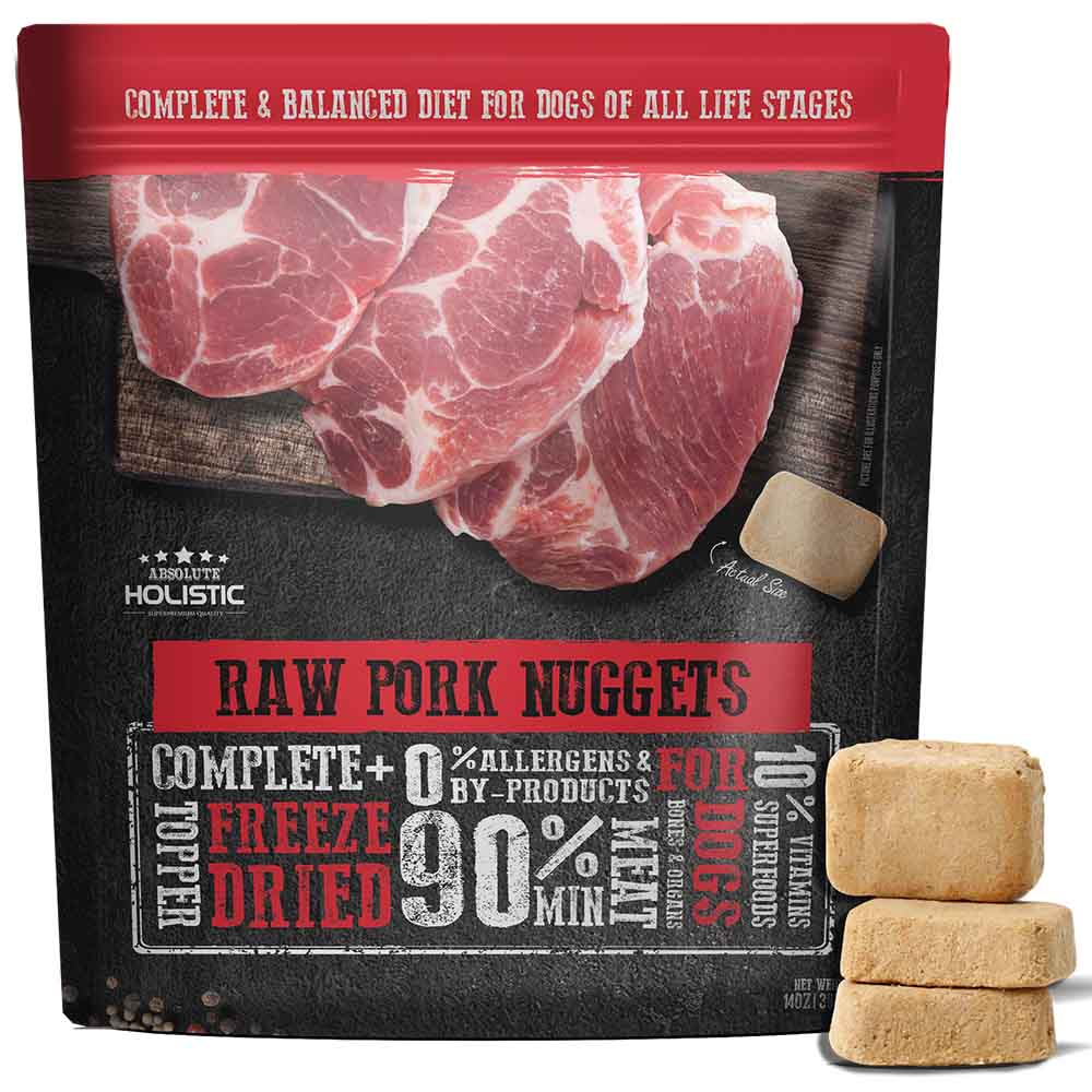 Absolute Holistic Raw Pork Nuggets Complete Freeze Dried Dog Food 14oz