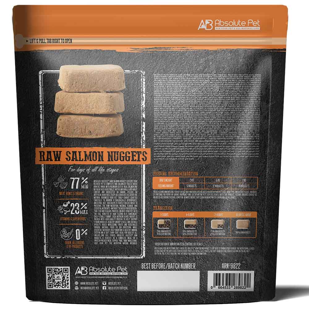 Absolute Holistic Raw Salmon Nuggets Complete Freeze Dried Dog Food 14oz