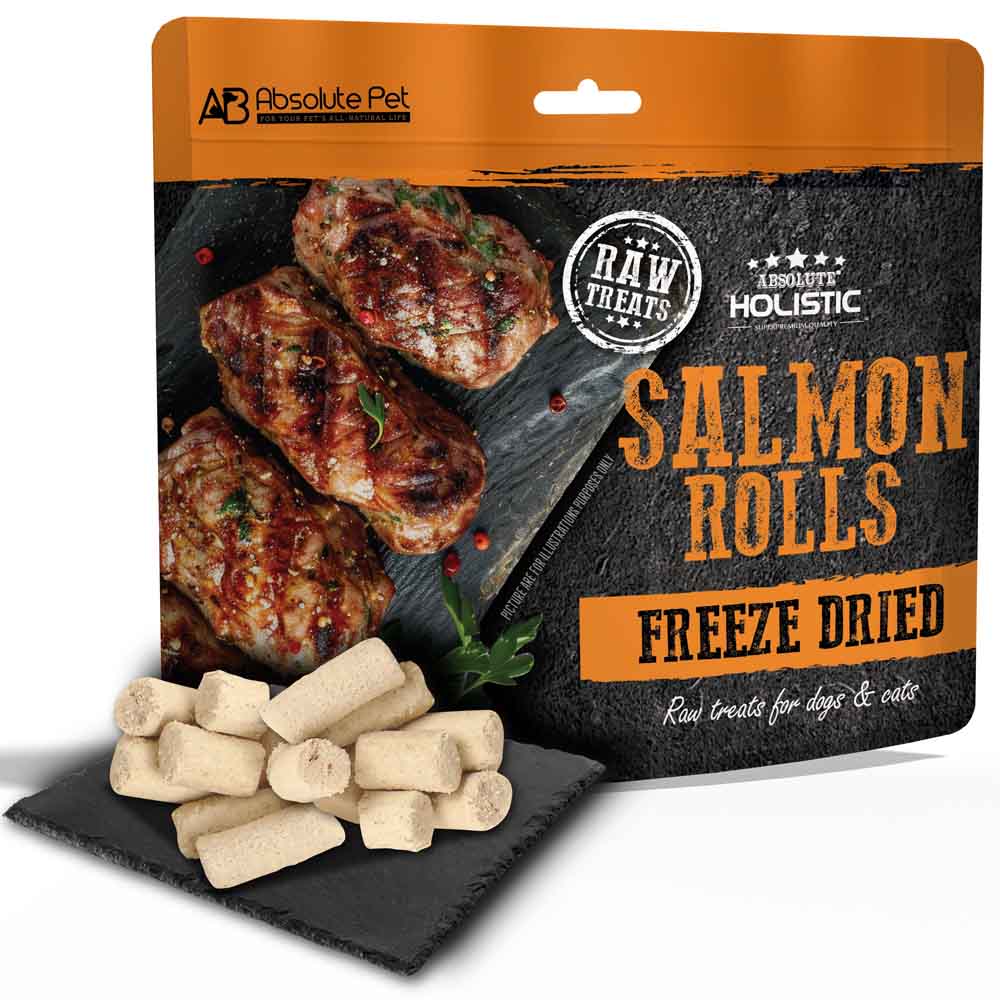 Absolute Holistic Salmon Rolls Freeze Dried Raw Treats for Cats & Dogs 60g