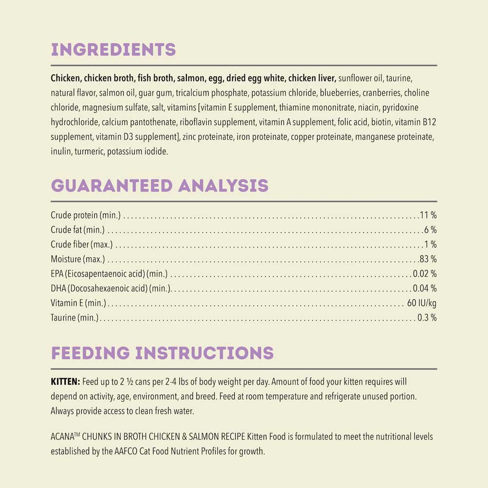 ACANA Chunks In Broth Chicken & Salmon KITTEN Canned Cat Food