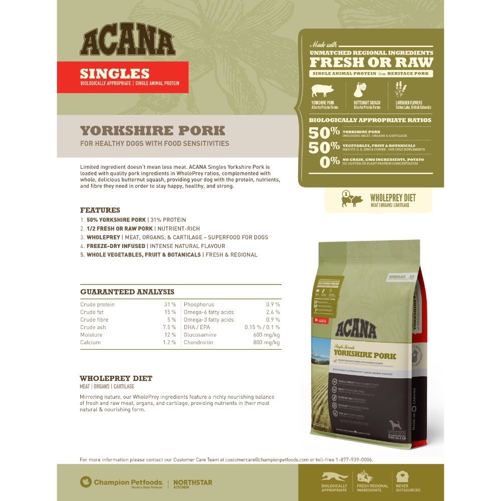ACANA Singles Yorkshire Pork Dry Dog Food - Kohepets