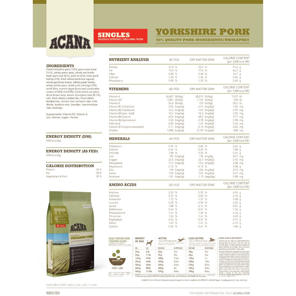 ACANA Singles Yorkshire Pork Dry Dog Food - Kohepets