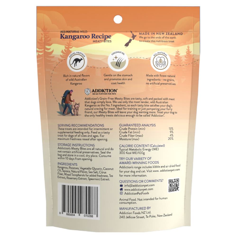 15% OFF: Addiction Meaty Bites Kangaroo Grain-Free Dog Treats 4oz