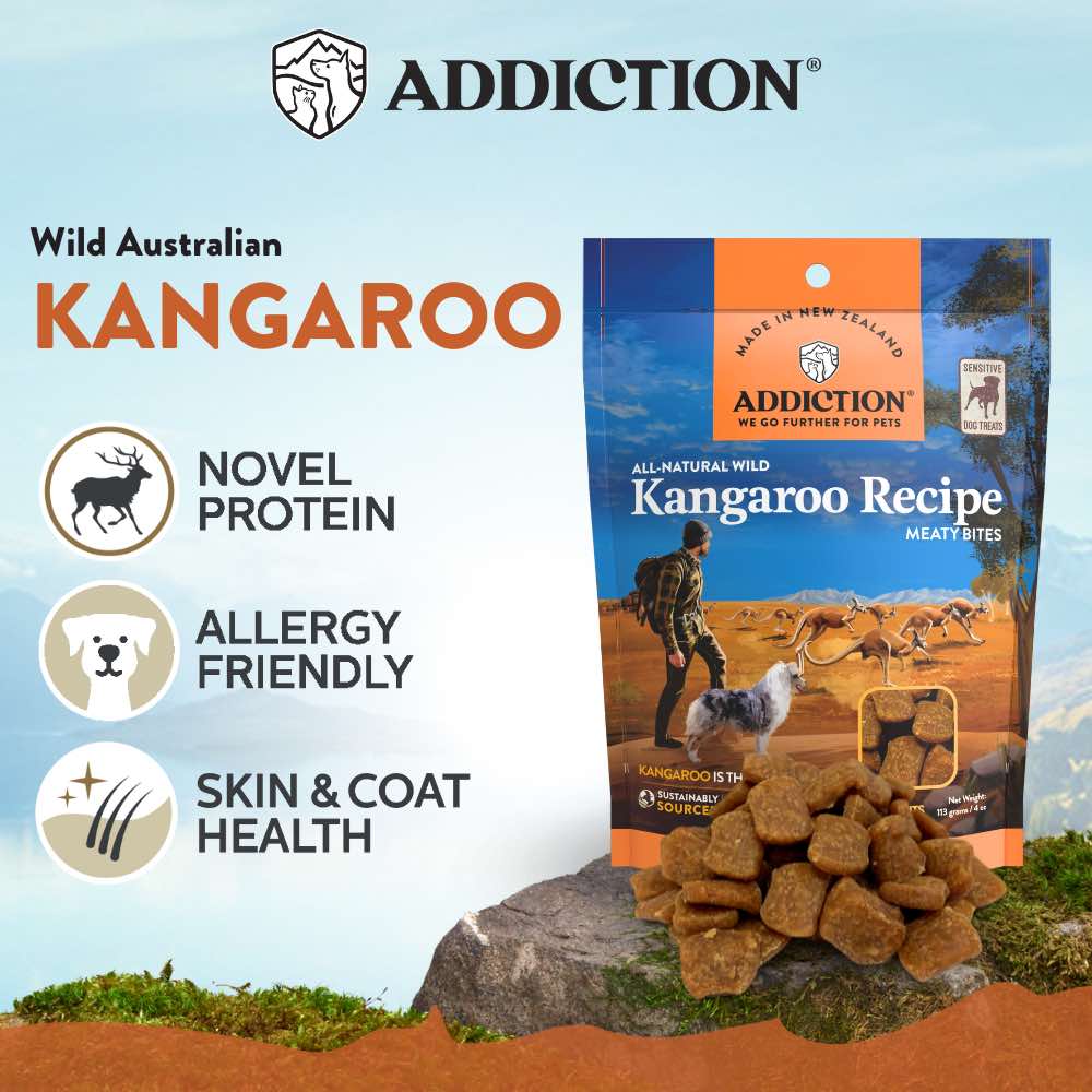 15% OFF: Addiction Meaty Bites Kangaroo Grain-Free Dog Treats 4oz