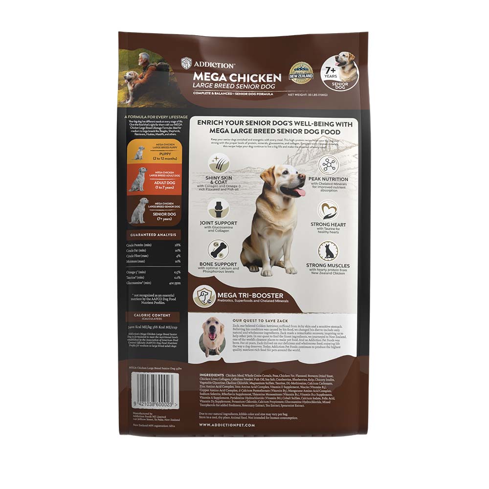 Addiction Mega Chicken Large Breed Senior Dry Dog Food 33lbs