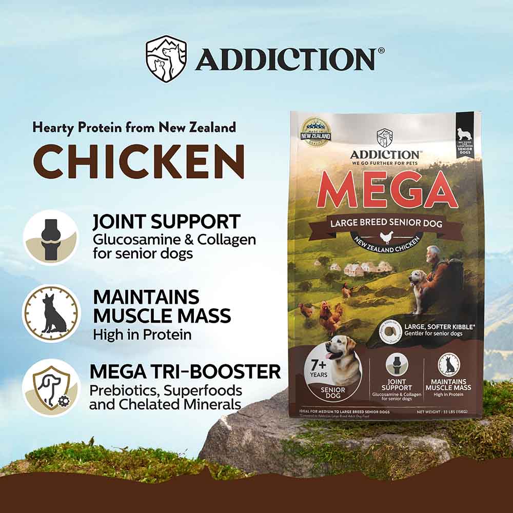 Addiction Mega Chicken Large Breed Senior Dry Dog Food 33lbs