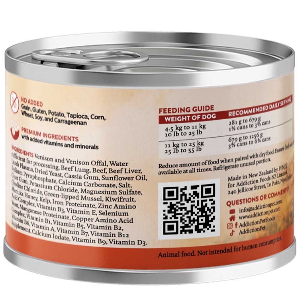 Addiction Wild Islands New Zealand Venison Grain-Free Canned Dog Food 185g