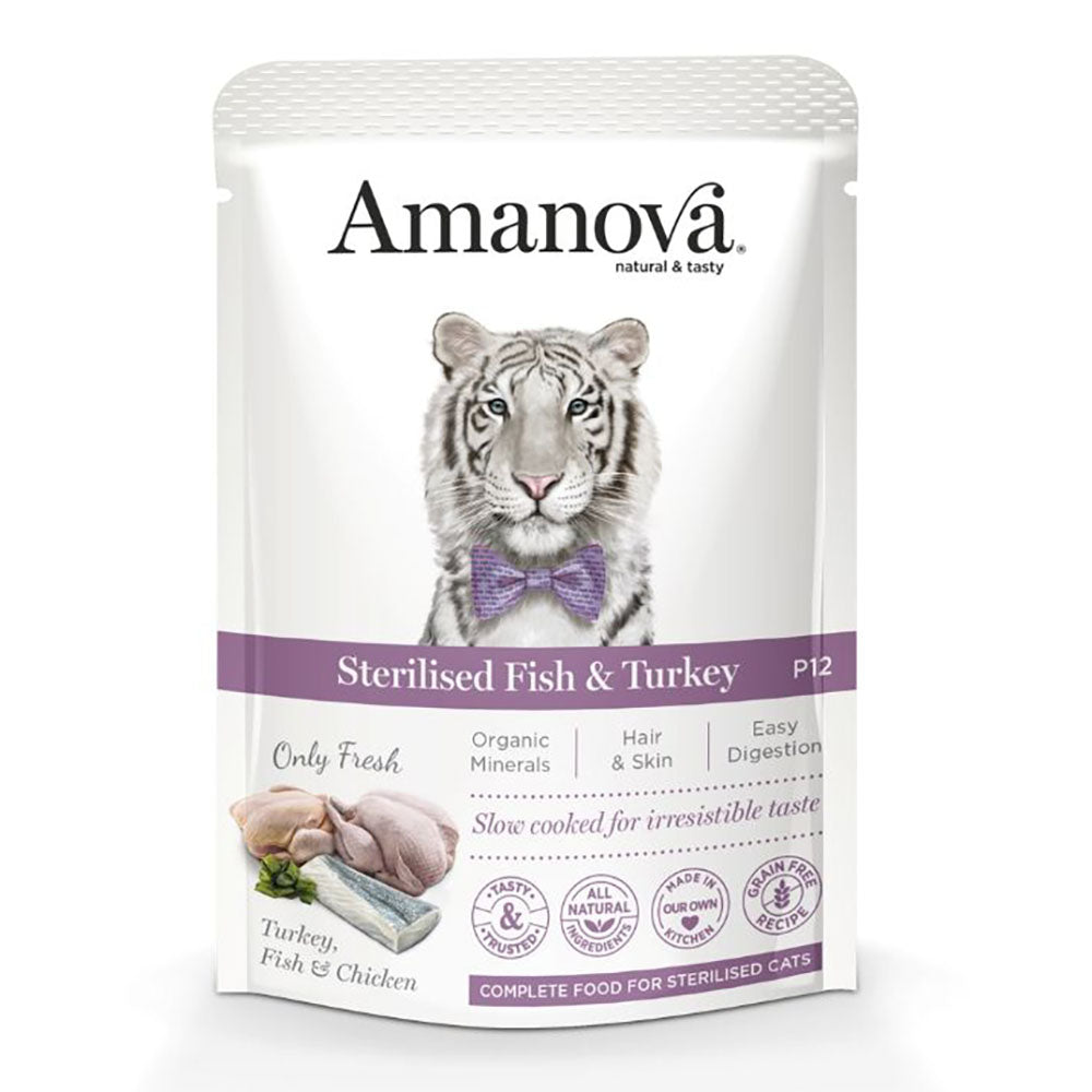 Amanova Sterilized White Fish & Turkey Grain-Free Pouch Cat Food 85g