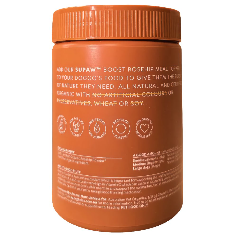 Australian Pet Organics Certified Organic Rosehip Powder Dog Supplement