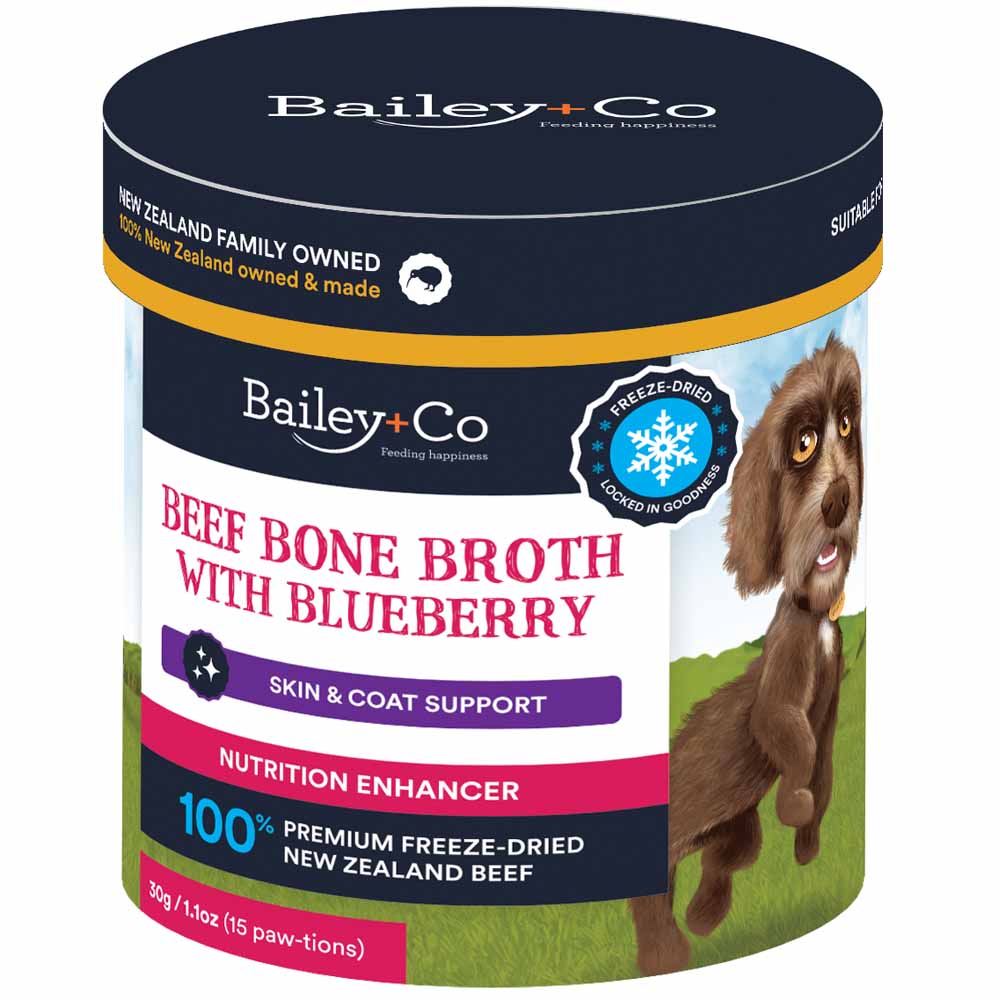 Bailey+Co Blueberry Skin Coat Health Dissolvable Freeze-Dried Beef Bone Broth For Cats & Dogs