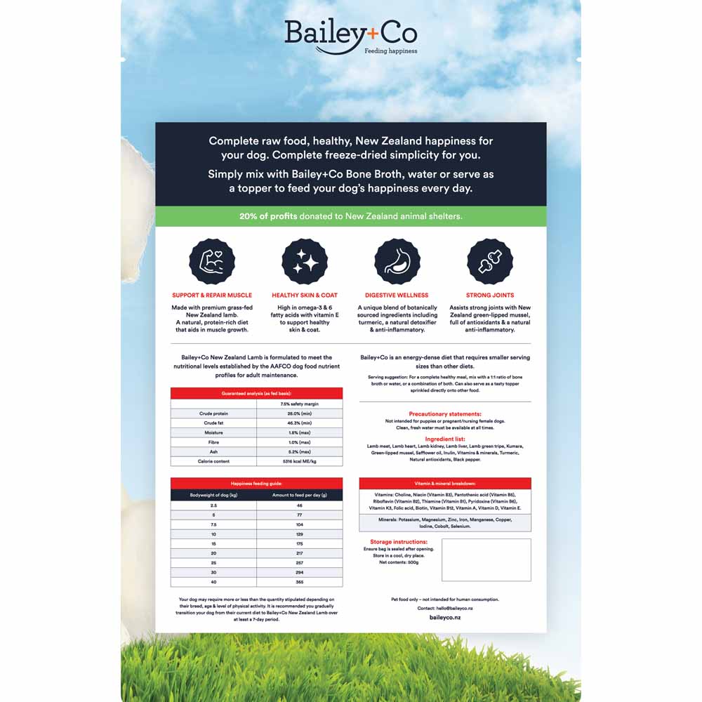 Bailey+Co New Zealand Grass-Fed Lamb Adult Freeze-Dried Dog Food