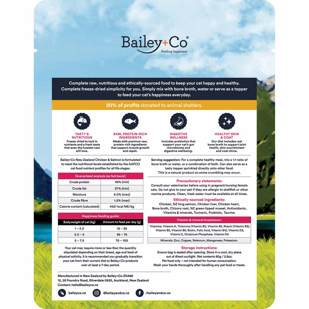 Bailey+Co New Zealand Chicken & Salmon Freeze-Dried Cat Treats 80g