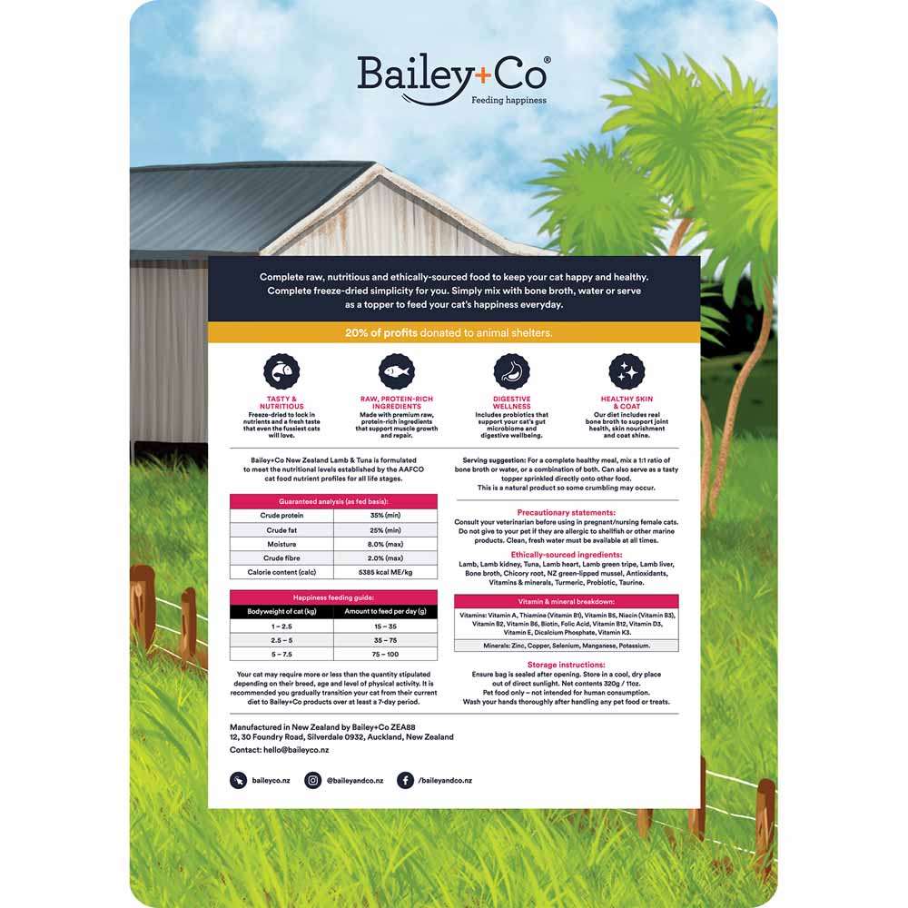 Bailey+Co New Zealand Lamb & Tuna Freeze-Dried Cat Food 320g