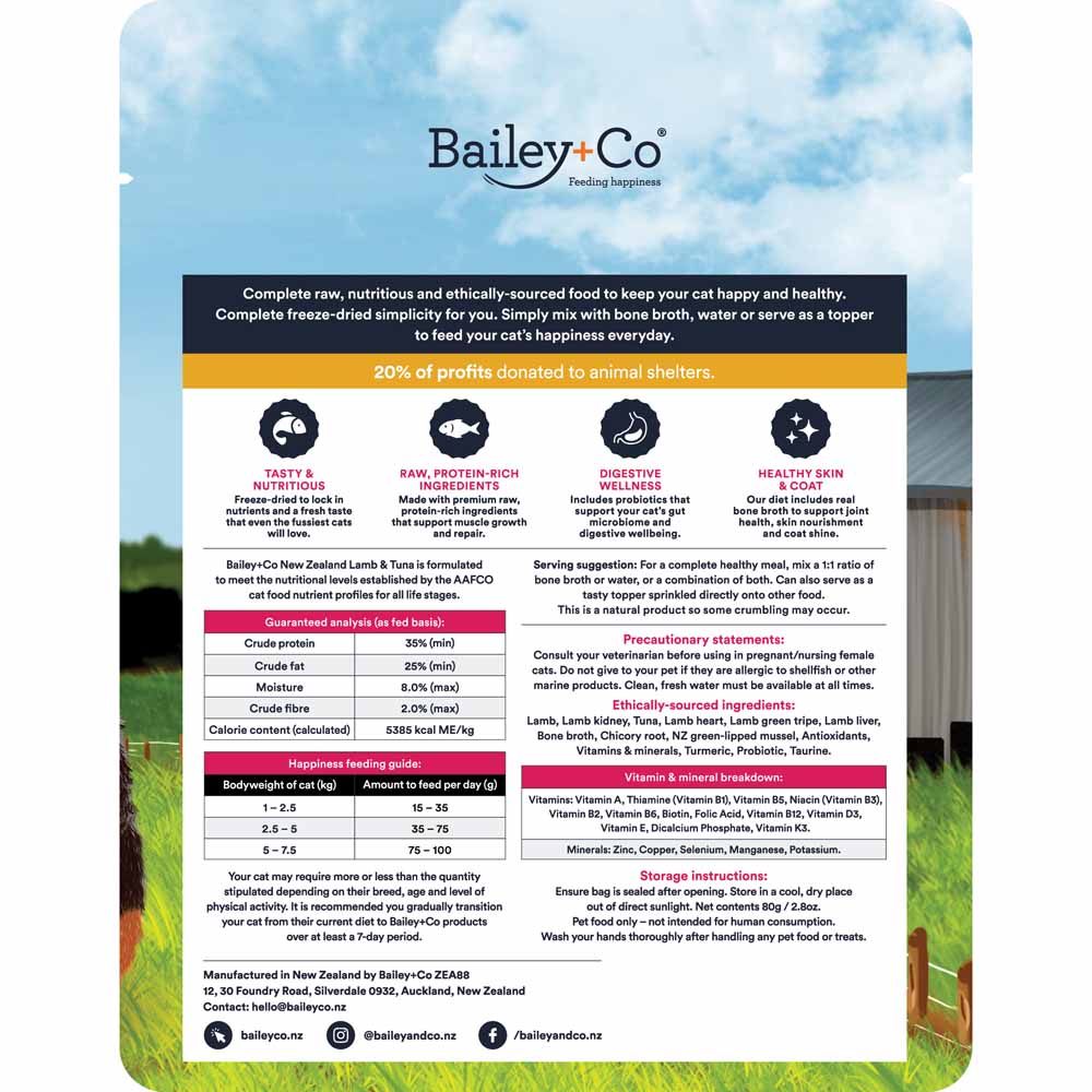 Bailey+Co New Zealand Lamb & Tuna Freeze-Dried Cat Treats 80g