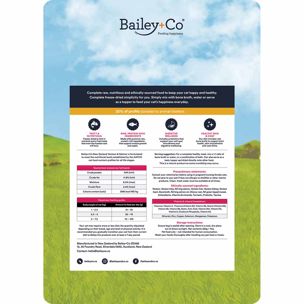 Bailey+Co New Zealand Venison & Salmon Freeze-Dried Cat Food 320g
