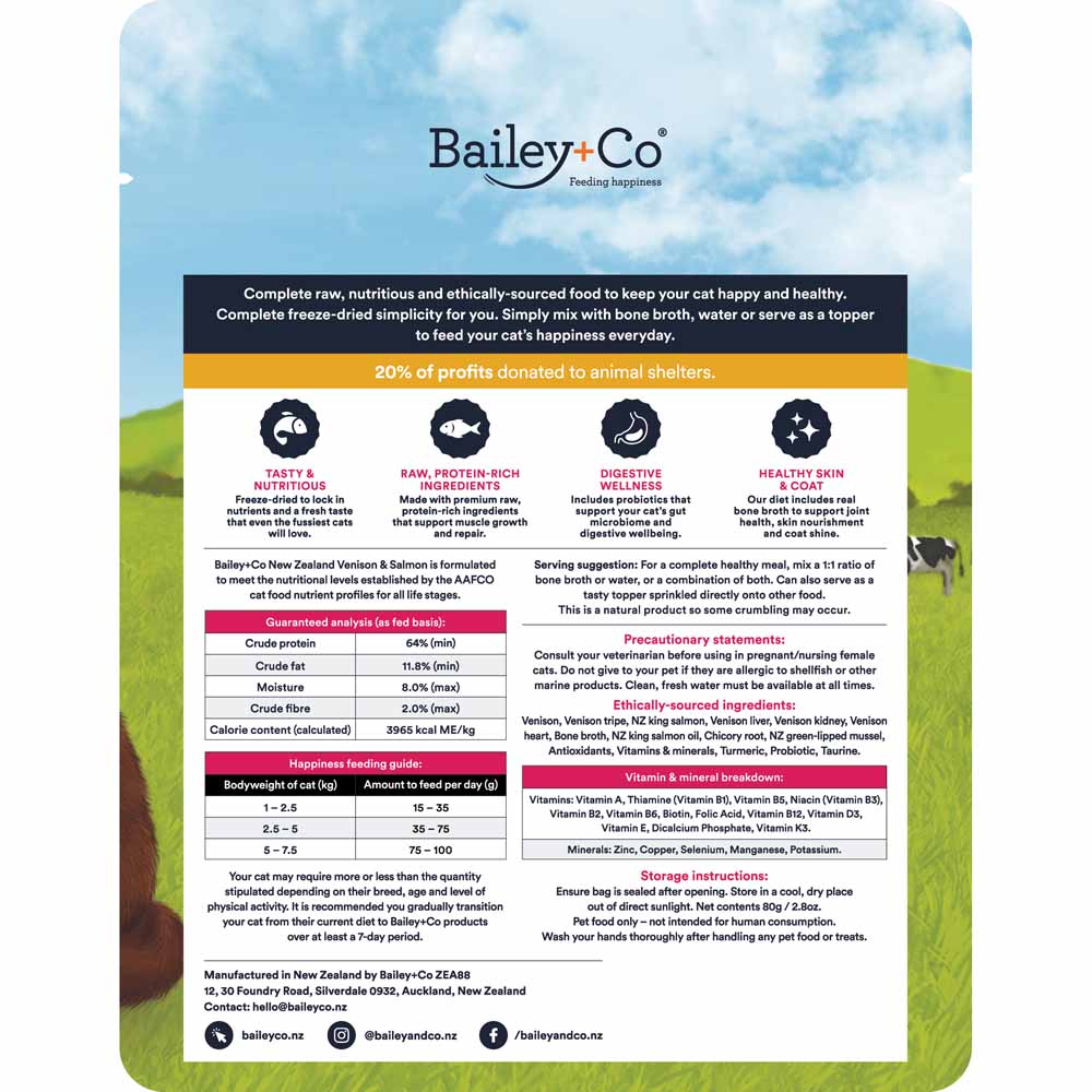 Bailey+Co New Zealand Venison & Salmon Freeze-Dried Cat Treats 80g