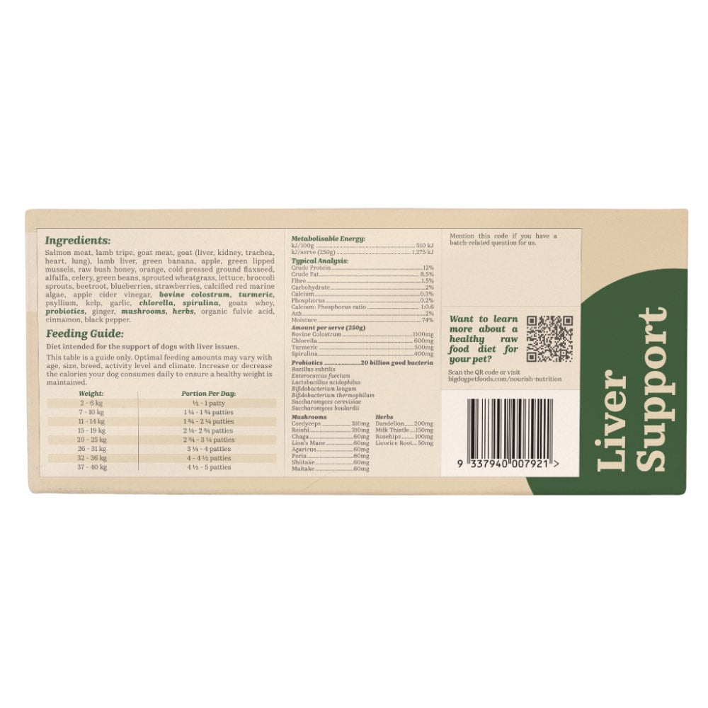 Big Dog Barf Nourish Nutrition Liver Support Frozen Raw Dog Food 3kg