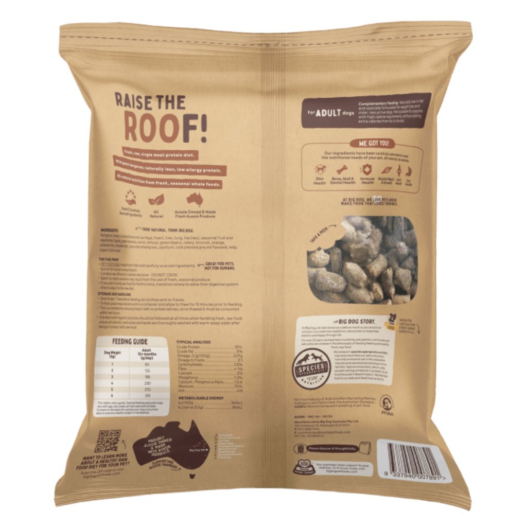 Big Dog Raw Bites Kangaroo Dog Food 1.3kg