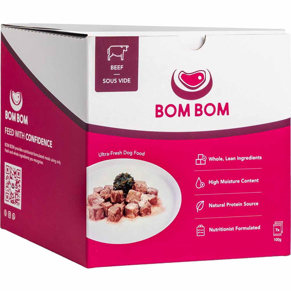 FREE BOWL: BOM BOM Gently Cooked Beef Ready Meal Sous Vide Frozen Dog Food 700g