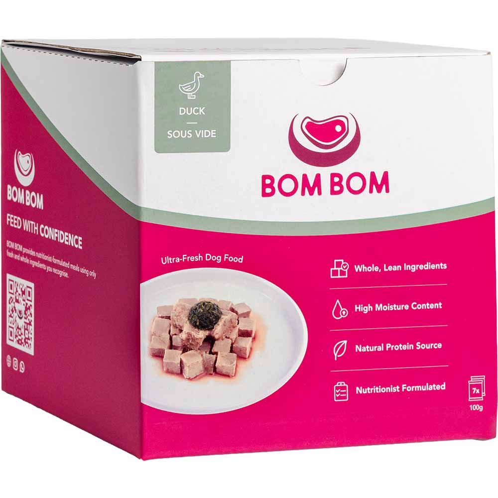 FREE BOWL: BOM BOM Gently Cooked Duck Ready Meal Sous Vide Frozen Dog Food 700g