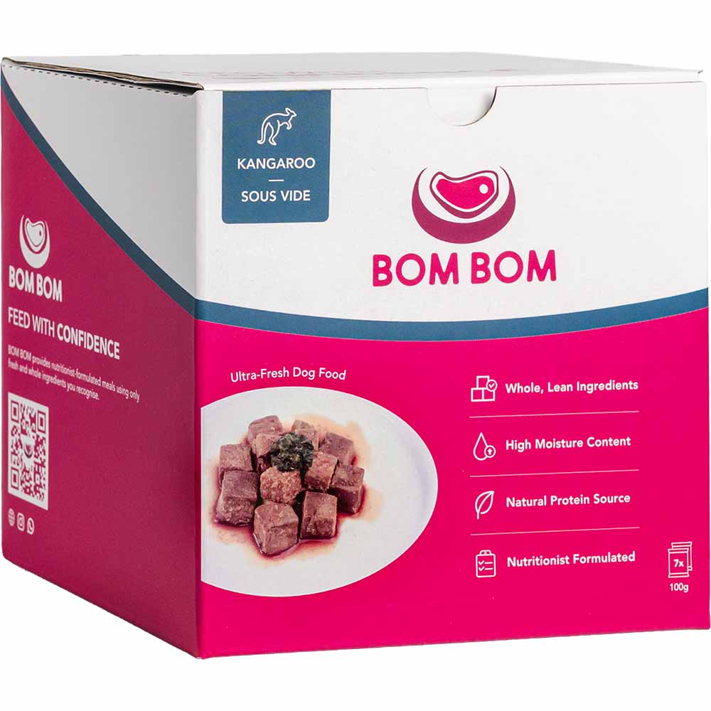 FREE BOWL: BOM BOM Gently Cooked Kangaroo Ready Meal Sous Vide Frozen Dog Food 700g