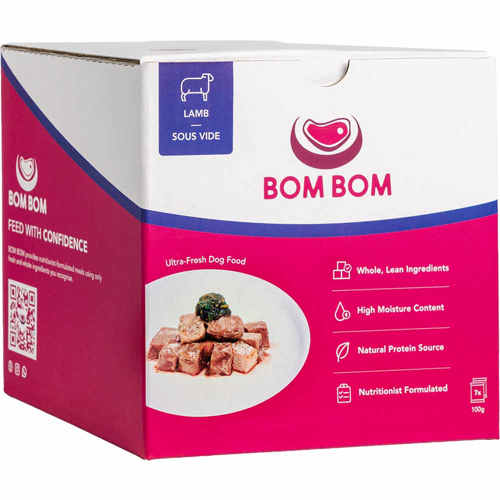 FREE BOWL: BOM BOM Gently Cooked Lamb Ready Meal Sous Vide Frozen Dog Food 700g