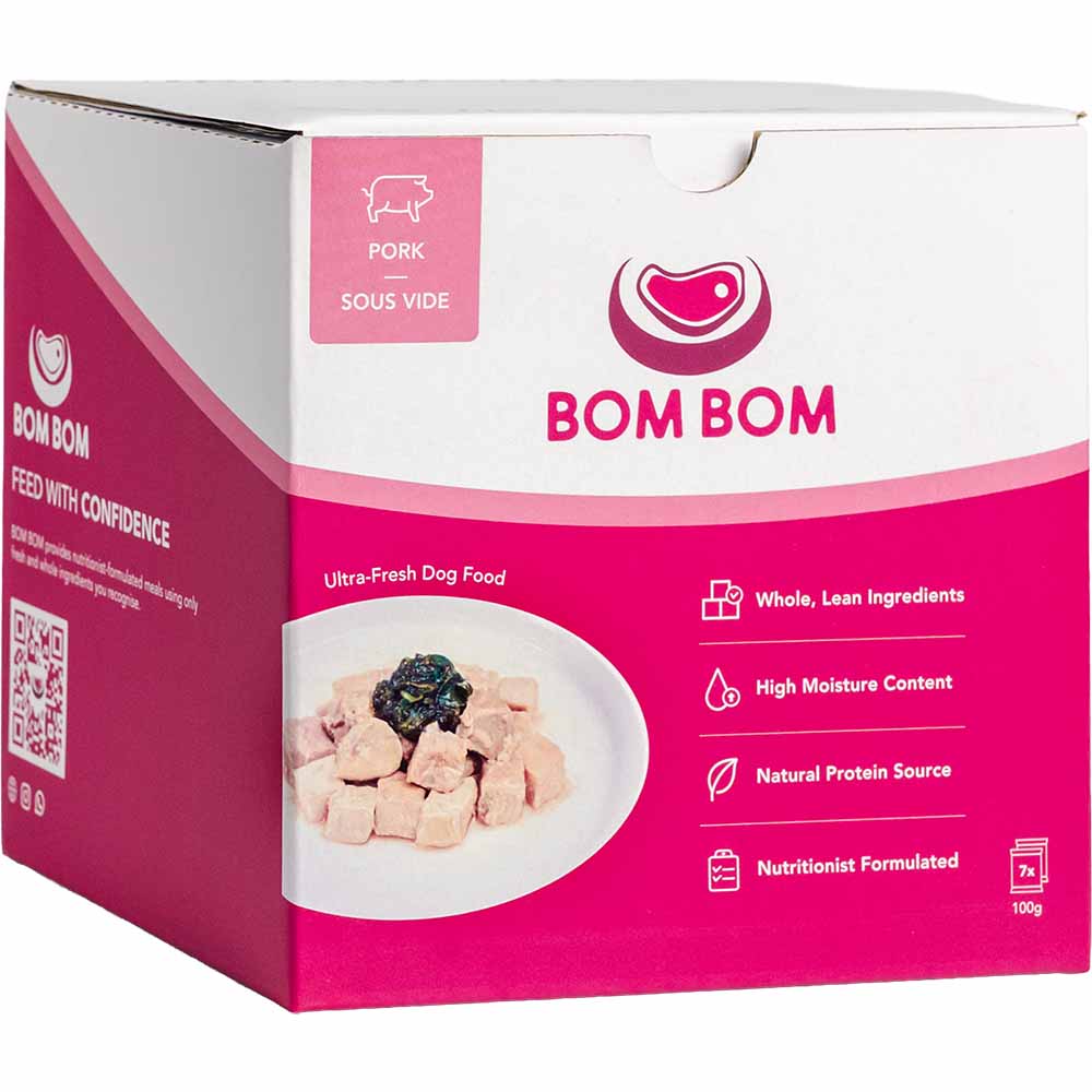 FREE BOWL: BOM BOM Gently Cooked Pork Ready Meal Sous Vide Frozen Dog Food 700g