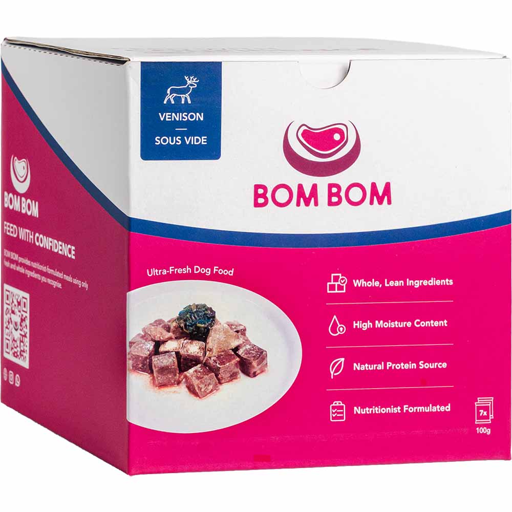 FREE BOWL: BOM BOM Gently Cooked Venison Ready Meal Sous Vide Frozen Dog Food 700g