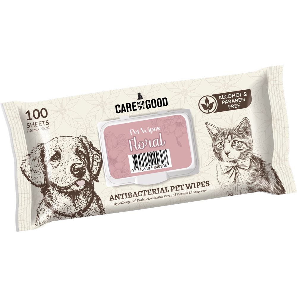 3 FOR $11.50: Care For The Good Antibacterial Pet Wipes For Cats & Dogs (Floral) 100pc