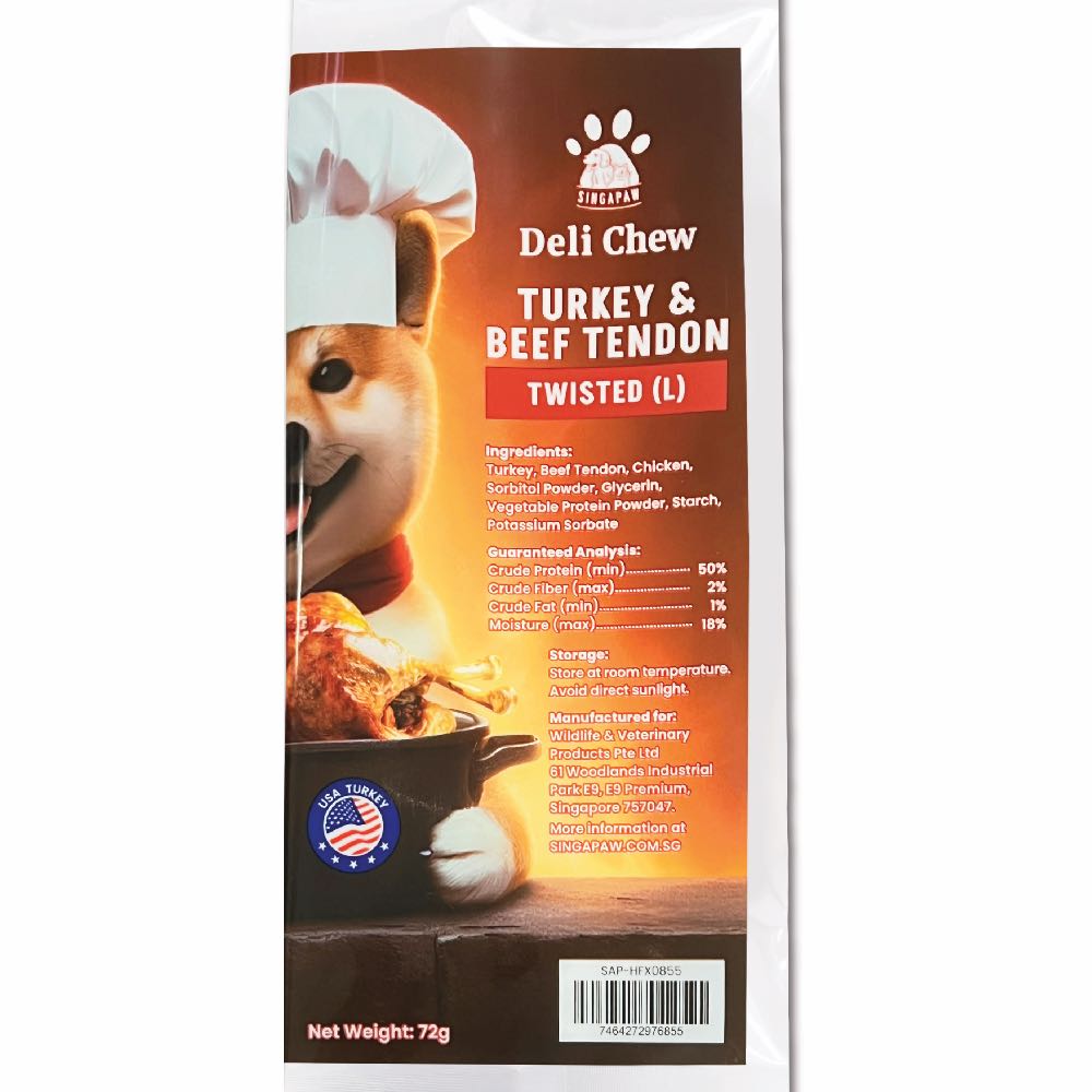 '35% OFF (Exp 30Jan26)': Singapaw Deli Chew Turkey & Beef Tendon Twisted Dog Chew