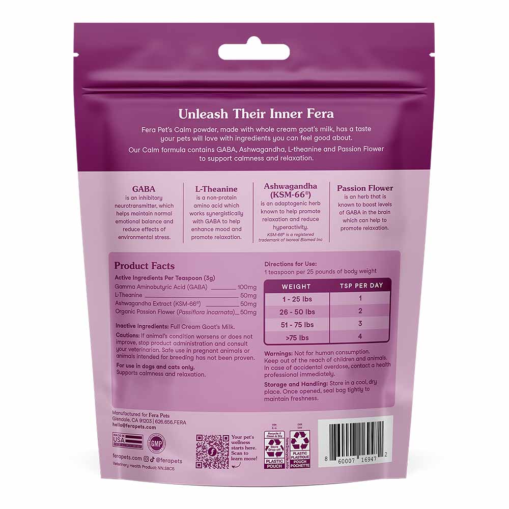 Fera Pets Calm Goat Milk Supplement Powder For Cats & Dogs 6.34oz