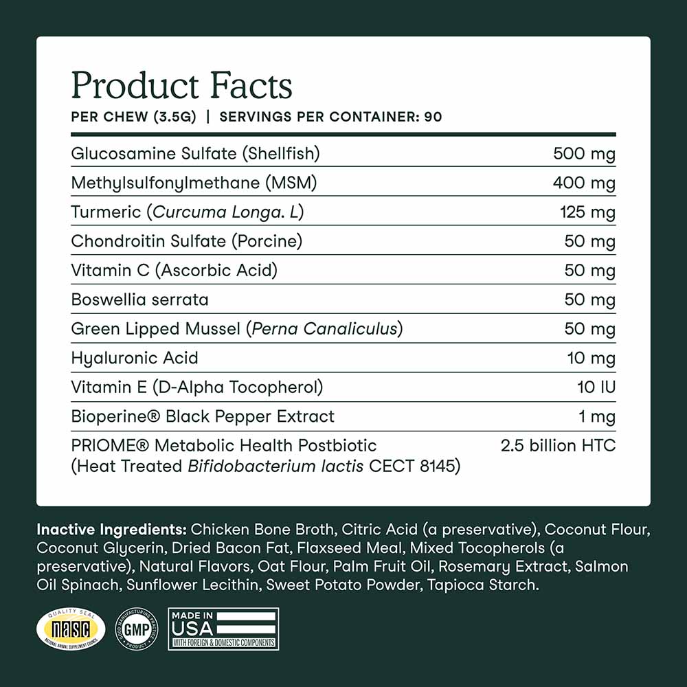 Fera Pets Hip + Joint Dog Supplement Chews 90ct