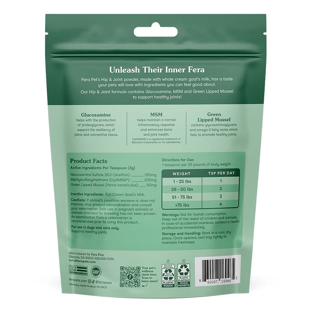 Fera Pets Hip & Joint Goat Milk Supplement Powder For Cats & Dogs 6.34oz