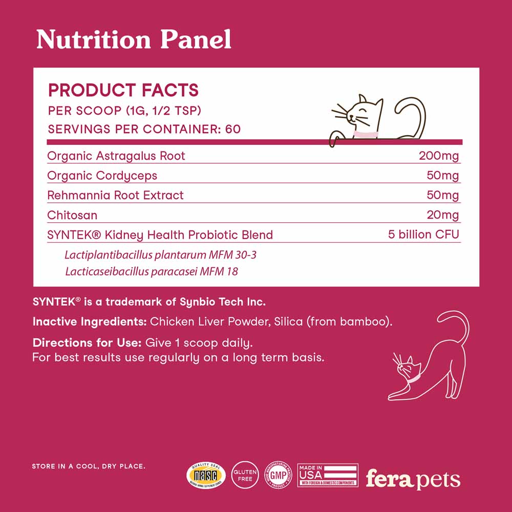 'UP TO 15% OFF + FREE WELLNESS BLEND': Fera Pets Kidney Support Supplement Powder For Cats 60g - Kohepets