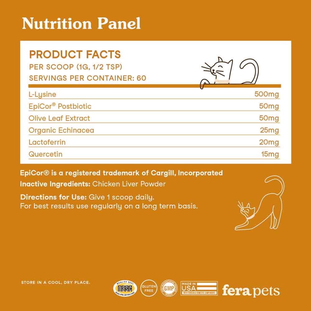 'UP TO 15% OFF + FREE WELLNESS BLEND': Fera Pets Lysine Immune Support Supplement Powder For Cats 60g - Kohepets