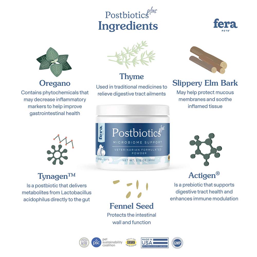 Fera Pets Postbiotics Plus Supplement Powder For Cats & Dogs 2.12oz