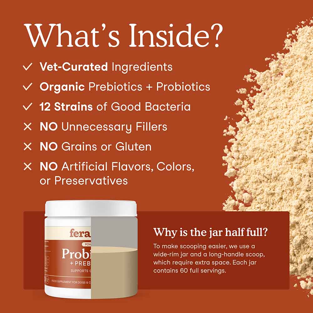 Fera Pets Probiotics + Prebiotics Supplement Powder For Cats & Dogs 2.5oz
