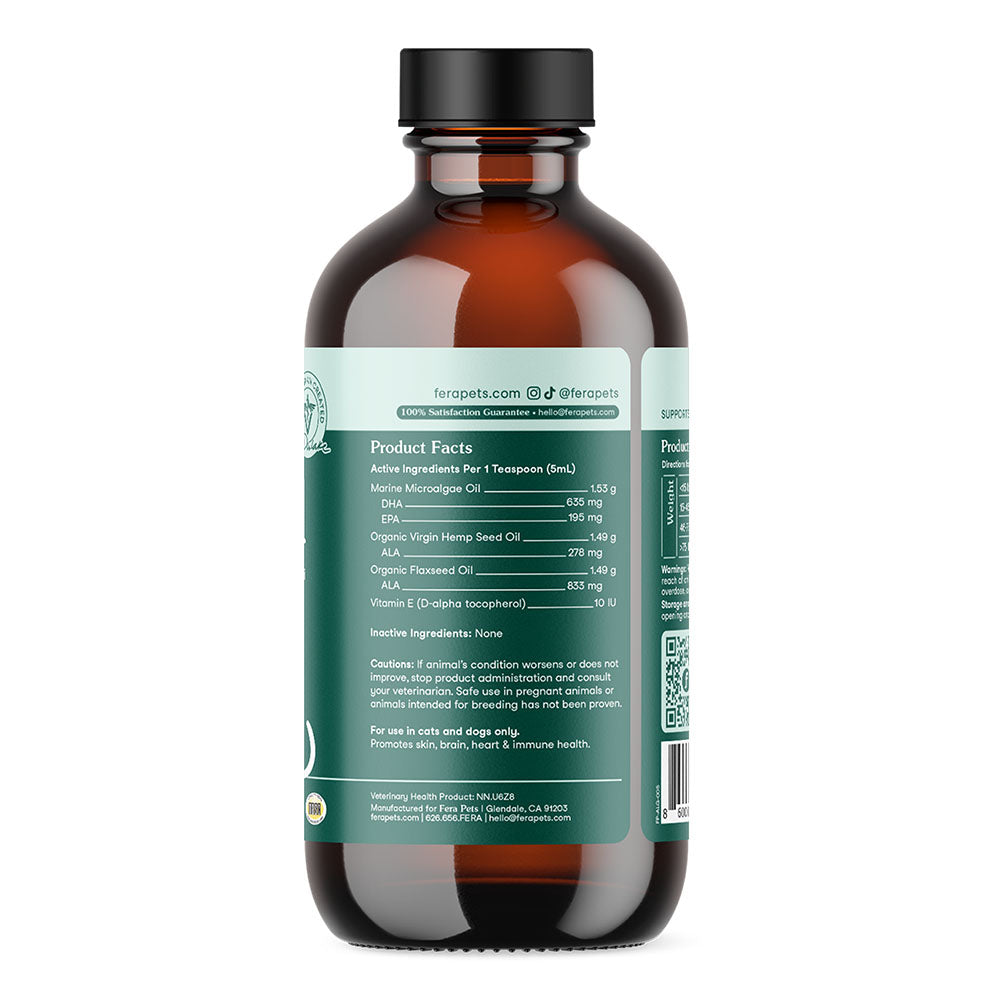 Fera Pets Plant-Based Omega 3s Algae + Flaxseed Oil Supplement For Cats & Dogs 8oz