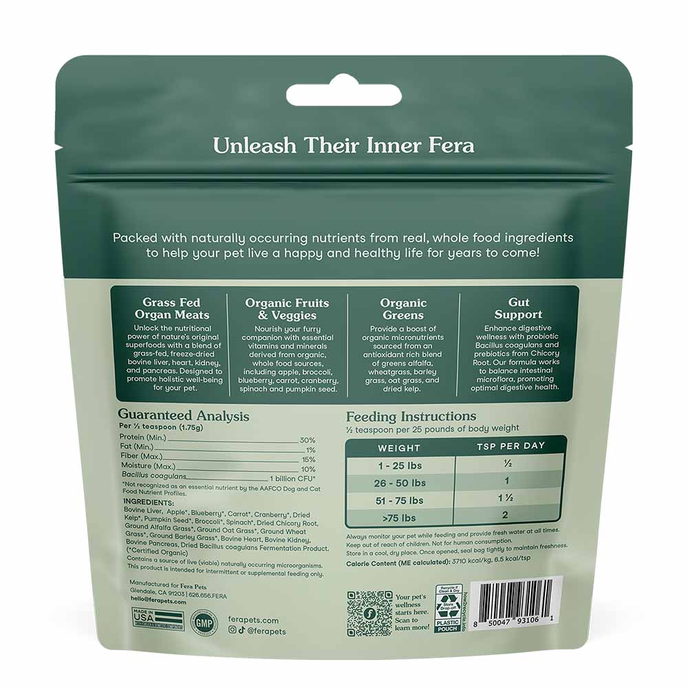 10% OFF + BUNDLE DEAL: Fera Pets Whole Food Multivitamin Supplement Topper For Cats & Dogs 3.7oz - Kohepets
