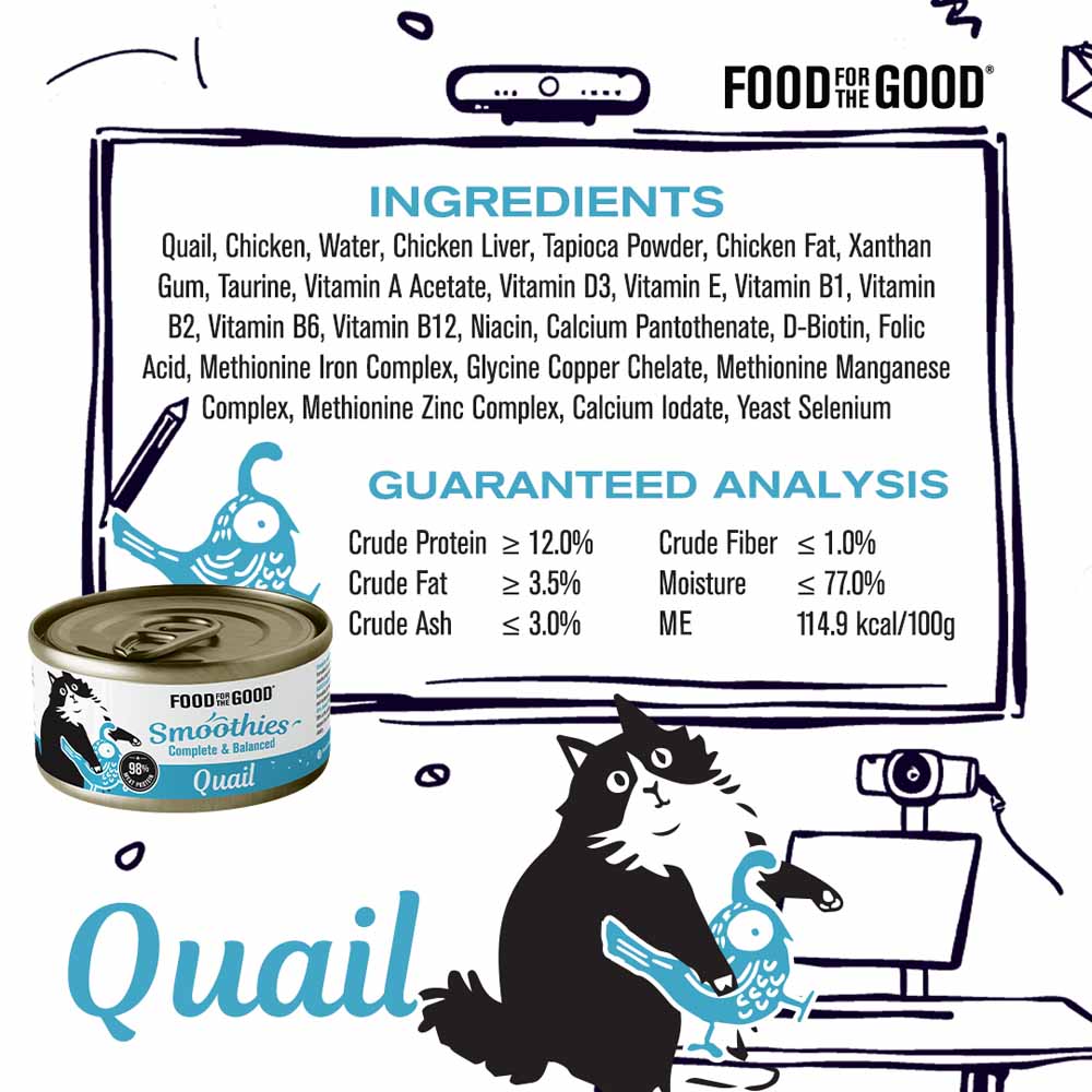 'TRIAL SPECIAL $1.50 OFF (1 per order)': Food For The Good Smoothies Quail Complete & Balanced Canned Cat Food 80g
