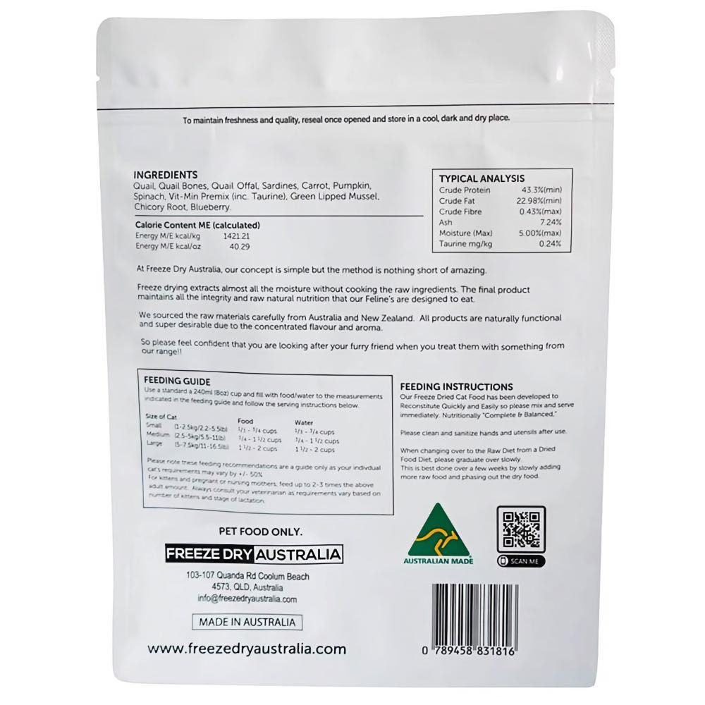 Freeze Dry Australia 100% Freeze-Dried Quail Cat Food 250g - Kohepets