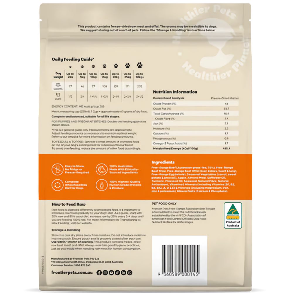 Frontier Pets Beef Freeze Dried Dog Food