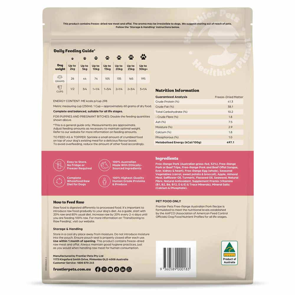Frontier Pets Pork Freeze Dried Dog Food